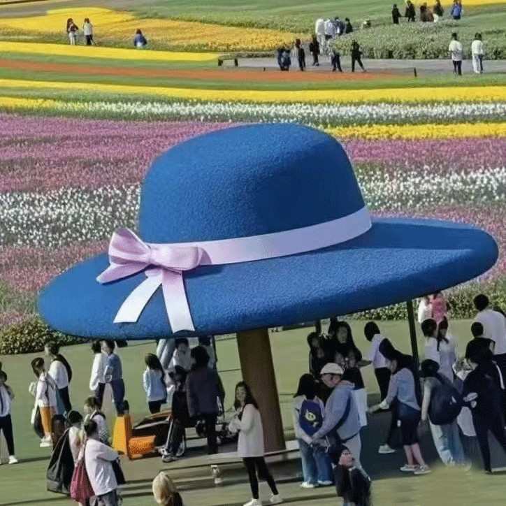 户外仿真绿雕亲子乐园仿真帽子，仿真绿雕帽子