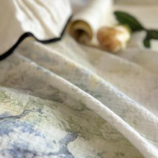 TEMU跨境家纺法式荷叶边四件套全棉纯棉双层纱数码印花四件套直播