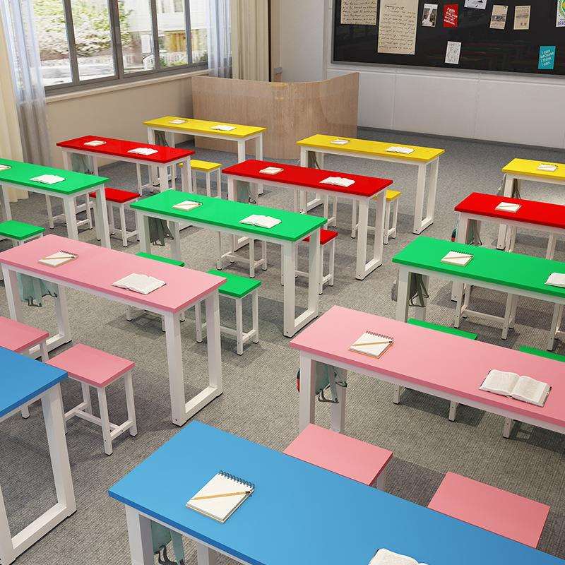 创意学校课桌椅套装中小学生彩色单双人桌凳辅导班美术课桌
