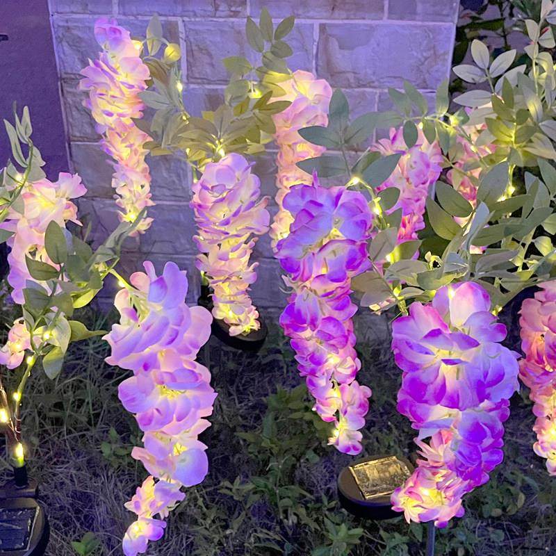 太阳能紫藤花灯户外庭院地插景观灯LED灯草坪灯花园仿真花装饰灯