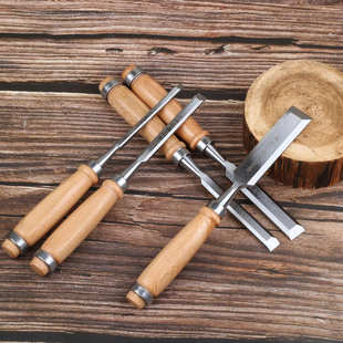 5PCS木柄凿子 木凿扁铲平凿刀木工凿平凿套装木工凿子 木工工具凿