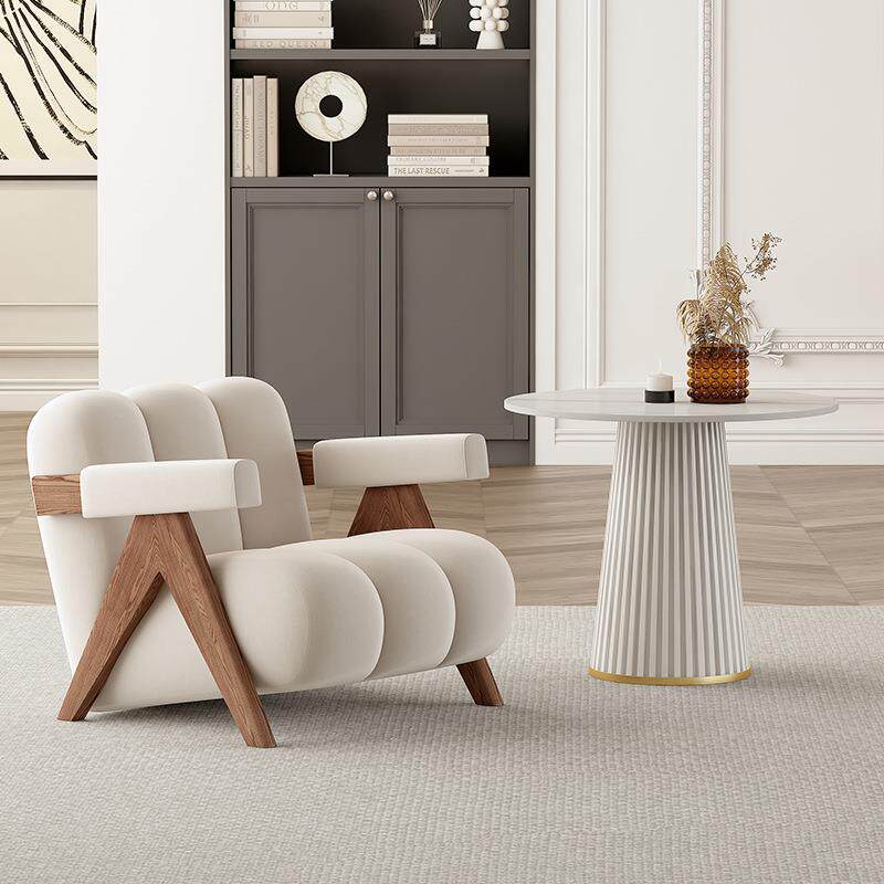 中古奶油风客厅实木休闲单人沙发椅小户型民宿卧室阳台懒人单椅