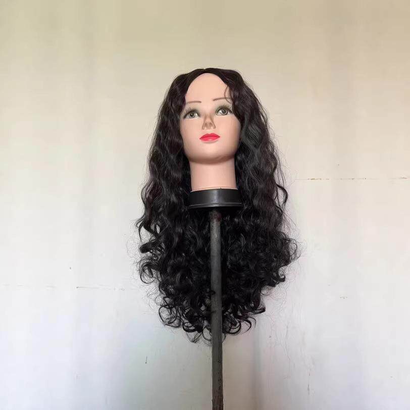 新款直销欧美新品 女士假发 中分长卷发黑色大波浪假发高温丝假发