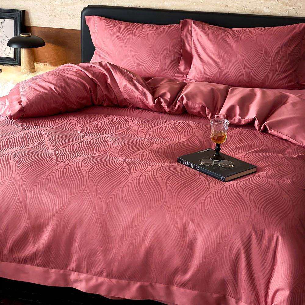 超柔轻奢全棉贡缎大提花四件套长绒棉宽边拼角被套床单床上用品