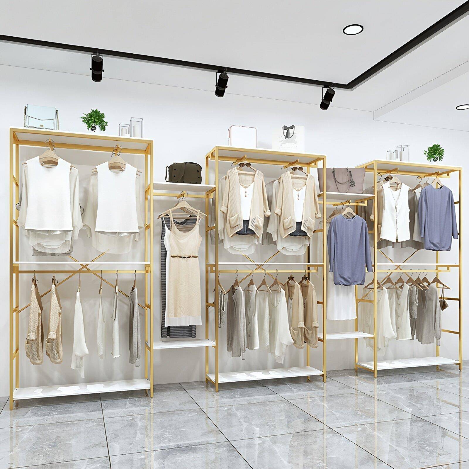 服装店展示架衣服架子男女装童装铁艺双层货架陈列架落地式挂衣架
