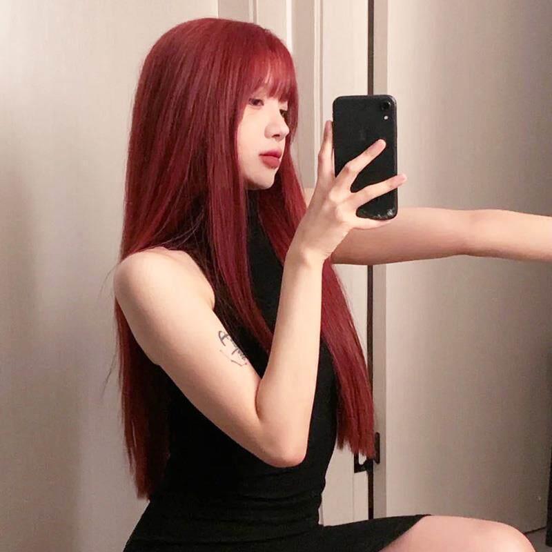 新款直销星程网红主播假发女人鱼树莓红韩式长直发透气自然全头套