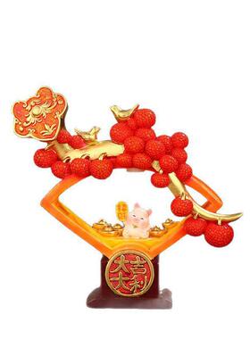 高hp202502端如意件荔招财猫摆中式客厅办公枝室装饰家乔迁新居礼