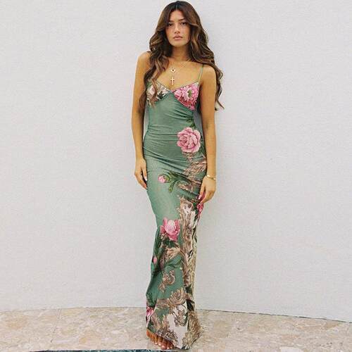 Printed Halter Fitted Dress Women's Summer Casual Wear