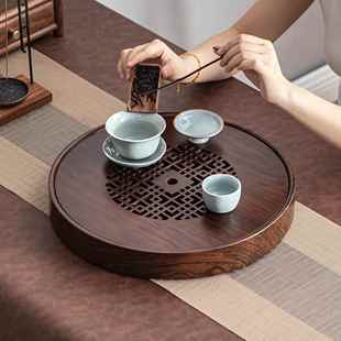 圆形实木茶盘家用储水小茶台椭圆款实木茶具办公室用盛水茶台茶海