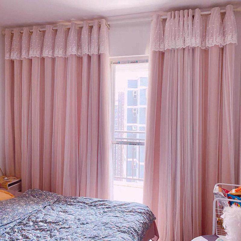 网红遮光窗帘卧室ins风少女双层蕾丝公主风2024年新款客厅梦幻帘,居家布艺,定制窗帘,淘宝优惠券,粉丝福利购,淘宝优惠卷
