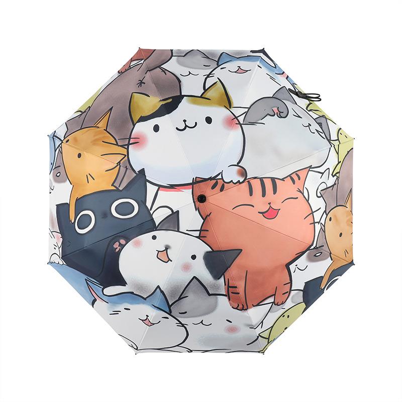 高档少女自生动雨伞心三折叠晴雨外两用可爱学黑胶防晒防紫线太阳