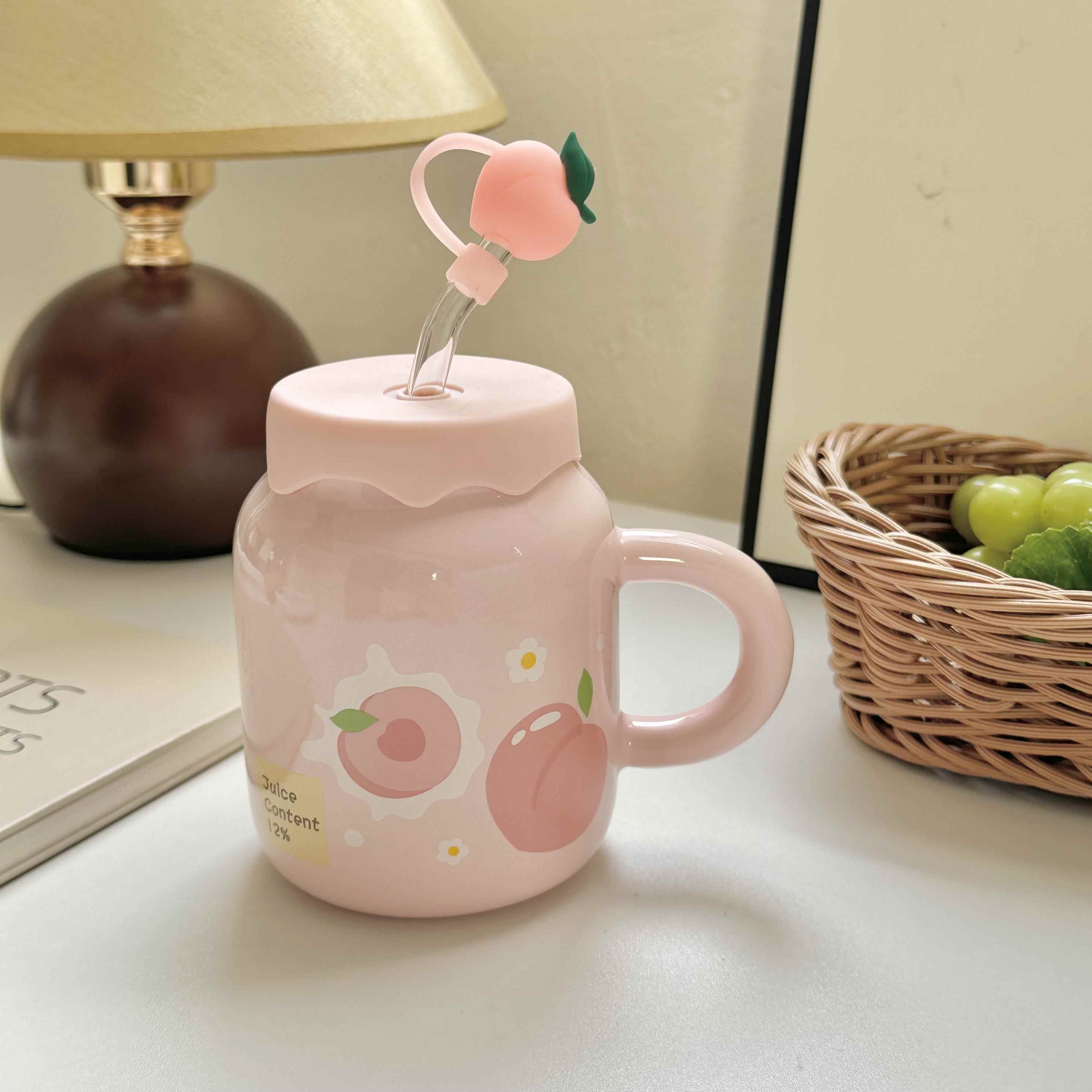 高颜值可爱陶瓷杯吸管杯家用办公学生马克杯带盖子水杯女生大容量