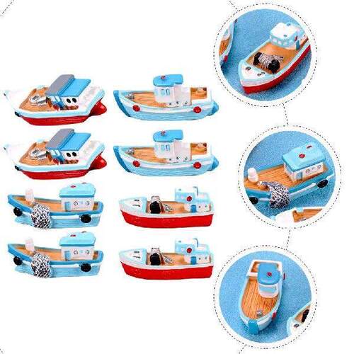 8 Pcs Mediterranean Fishing Boat Decor Resin Model