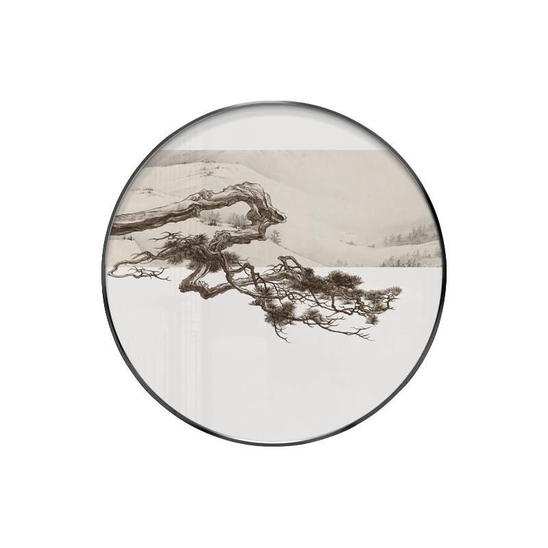 新中式禅意装饰画软装样板房松树竹挂画客厅玄关沙发背景墙圆形画图片