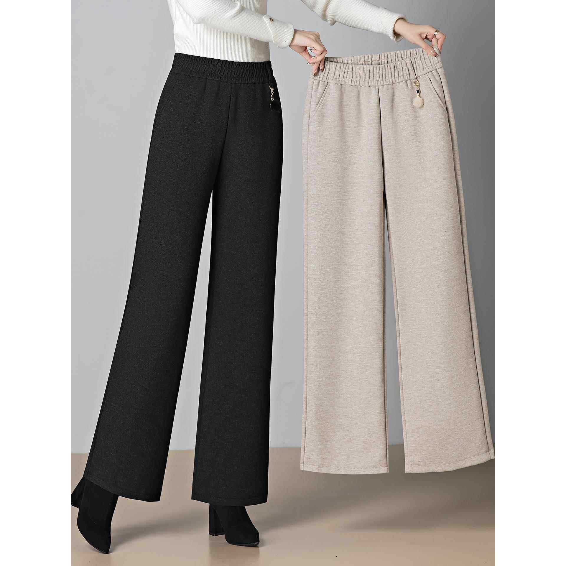 喜卉妈妈装秋冬款洋气阔腿裤中老年女装秋季松紧腰休闲保暖长裤子