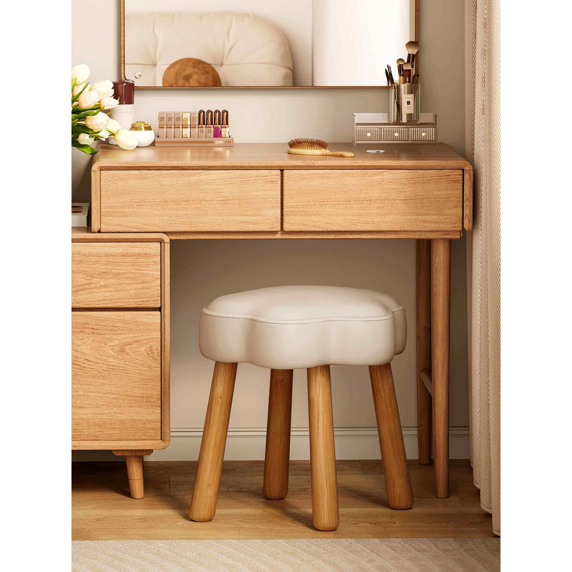 云朵化妆凳奶油风梳妆台凳子女生卧室实木高级感简约美甲专用尚硕