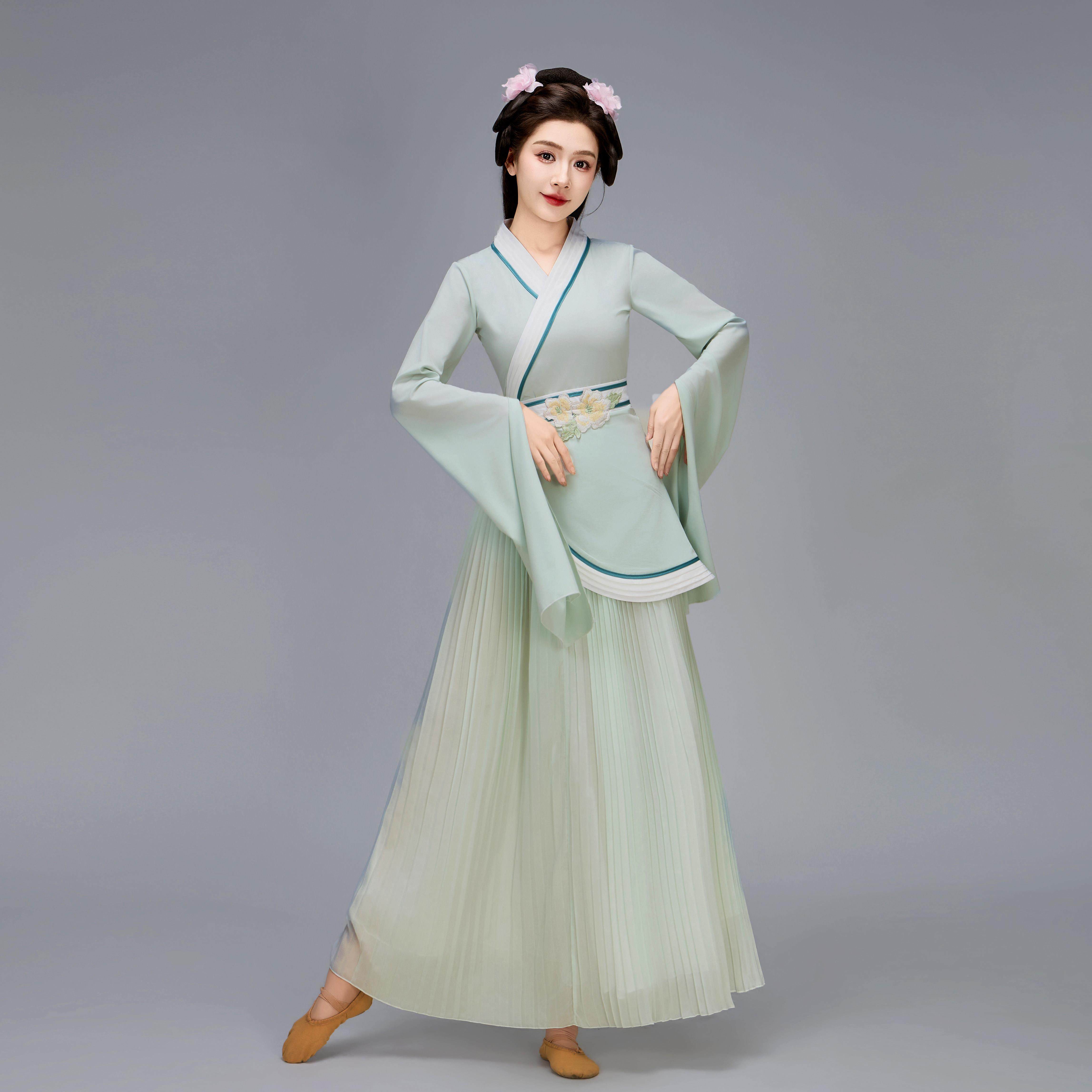 新款邯郸学步同款汉唐舞水袖舞蹈服赵都宴席交领宽袖古风演出服装