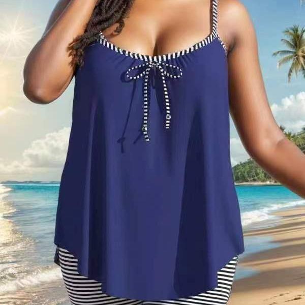 Two-piece swimsuit womens solid color loose beach leisure