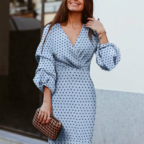 Polka dot printed mid sleeve women's dress