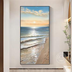 网红海边风景入户廊玄关装饰画客厅走过道尽肌壁头画出东日方理感