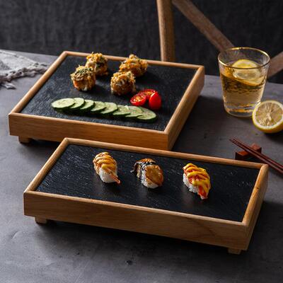 黑色岩石盘日式个性创意商用火IDO锅涮盘石菜板餐具盘烤餐肉子竹