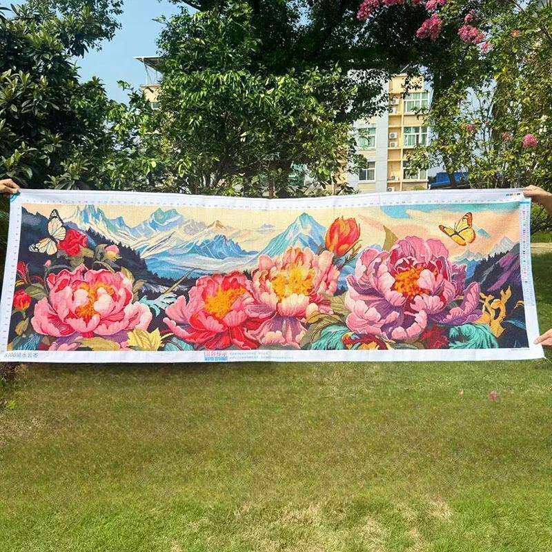 绣好的纯手工十字绣成品镜水云芩牡丹花开满绣客厅挂画不带框