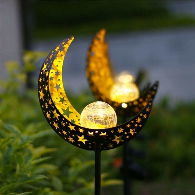 太阳能庭院灯花园别墅草坪装饰铁艺月亮星星玻璃裂纹防水户外插件