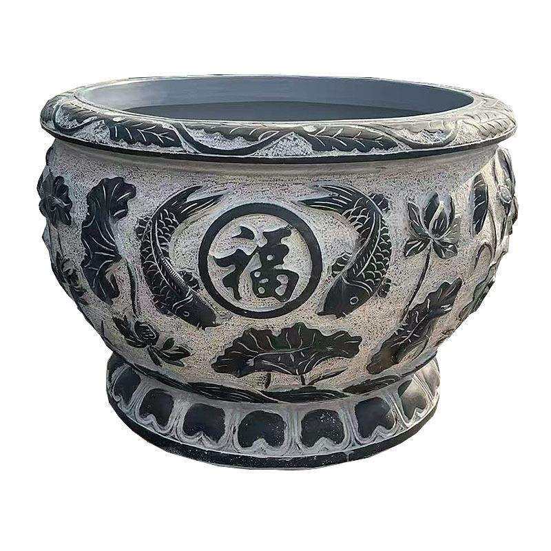 石雕鱼缸花盆石缸庭院门海大缸天然石头水缸青石仿古养鱼池荷花缸