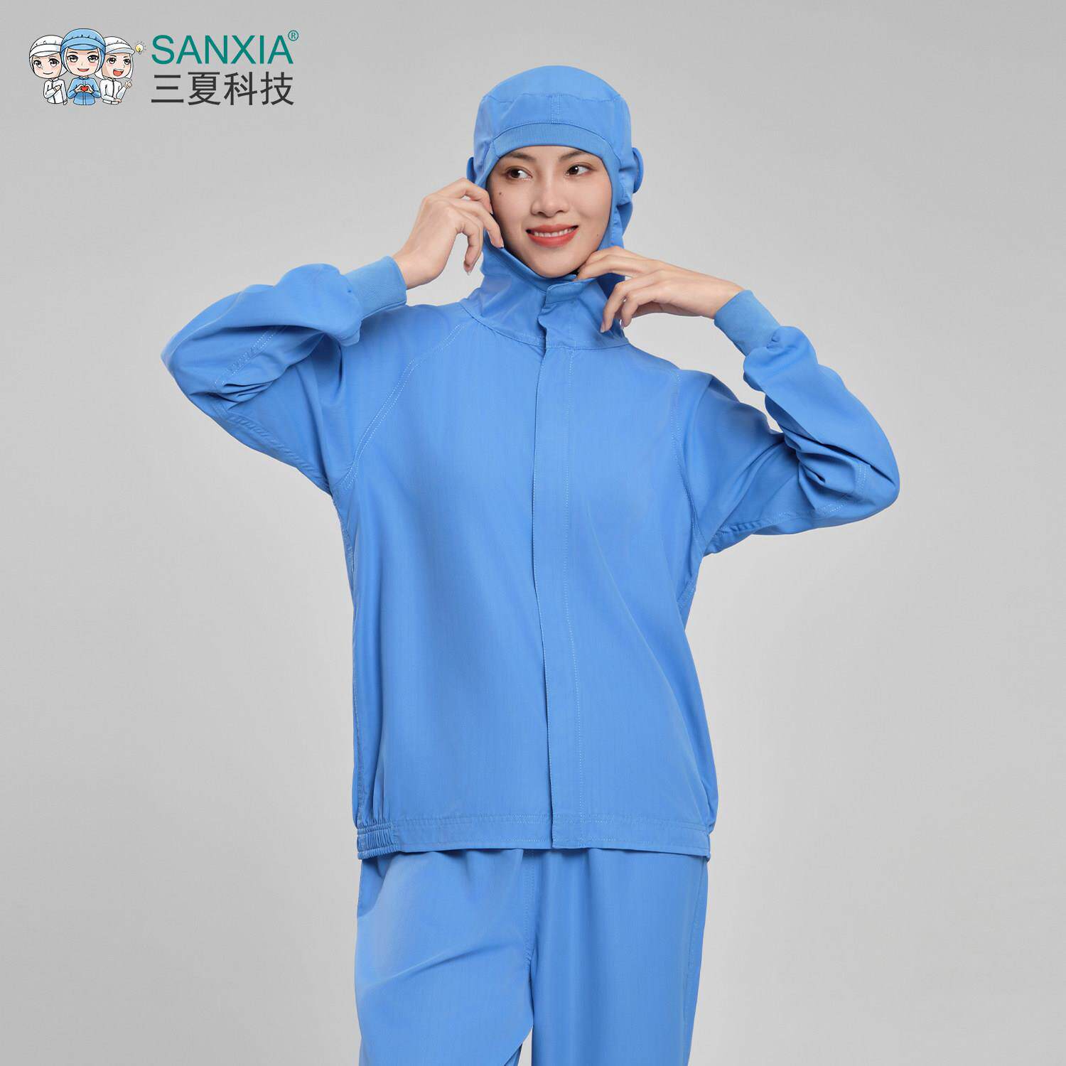 防静电中央厨房车间加工工服防护服男女食品工作服插肩袖套装薄款