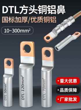 DTLF方头铜铝线鼻子过渡连接头10/50平方光伏空开断路器接线端子