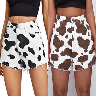 jeans shorts printed denim for slimming Ladies