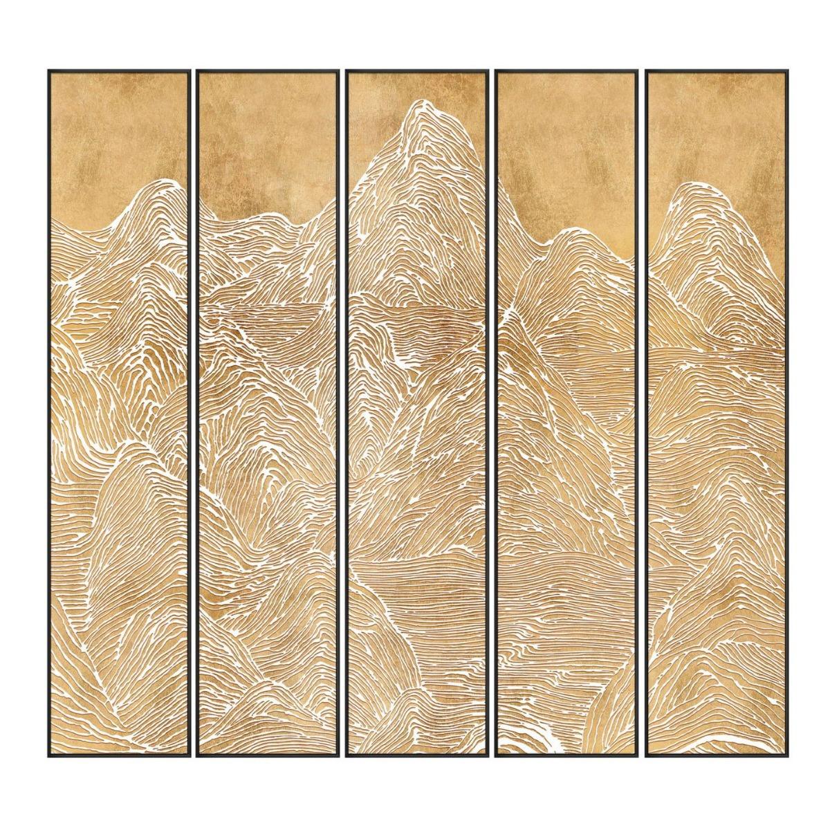 新中式客厅沙发背景装饰画《千峰竞秀》酒店餐厅浮雕肌理多联挂画