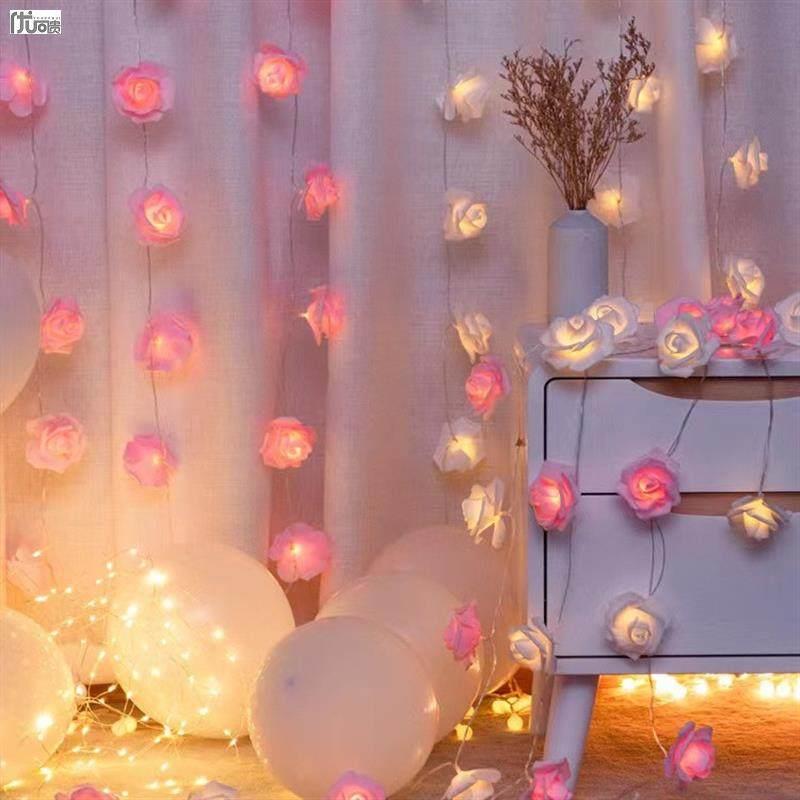玫瑰花灯串浪漫彩灯房间卧室求婚惊喜生日布置窗帘装饰灯光氛围灯