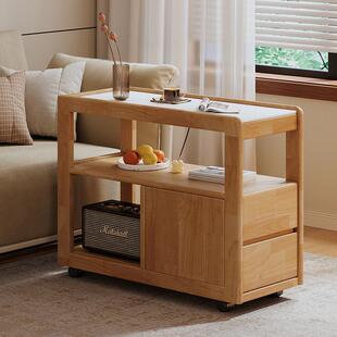 实木沙发边柜岩板侧边几带轮北欧小户型客厅可移动小茶几床头柜