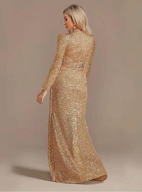 V-Neck Evening Dress Wedding Party Sequins Prom Dresses