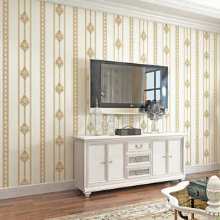 简约欧式3D立体大马革士墙纸卧室客厅酒店客房竖条深蓝色无纺壁纸