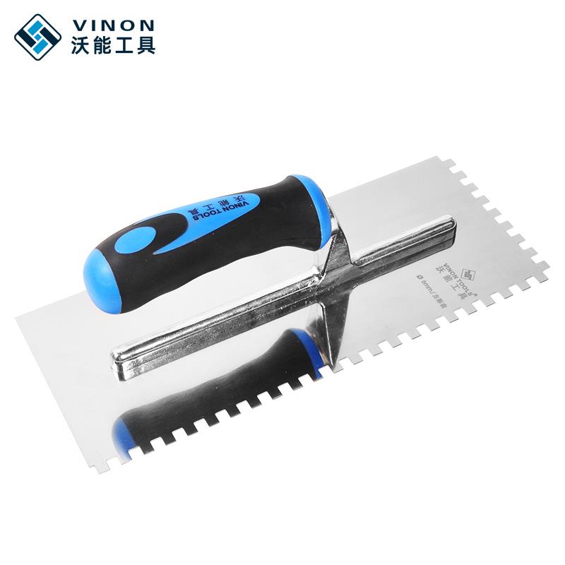 高档沃能工不锈钢齿形虎刮板抹泥刀具子大板薄贴齿刀异形齿抹贴砖