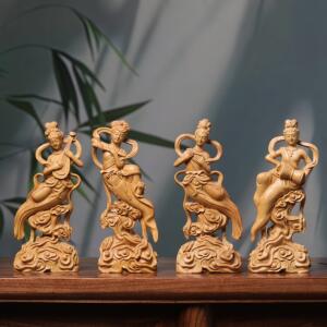 正宗小叶黄杨木雕刻飞天仕女四音才女摆件家居装饰品办公室工艺品