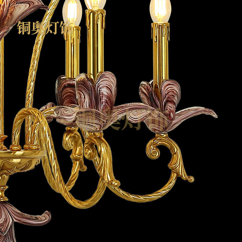 铜奥法式中古吊灯奢华欧式宫廷全铜花朵餐厅卧室走廊玄关灯具