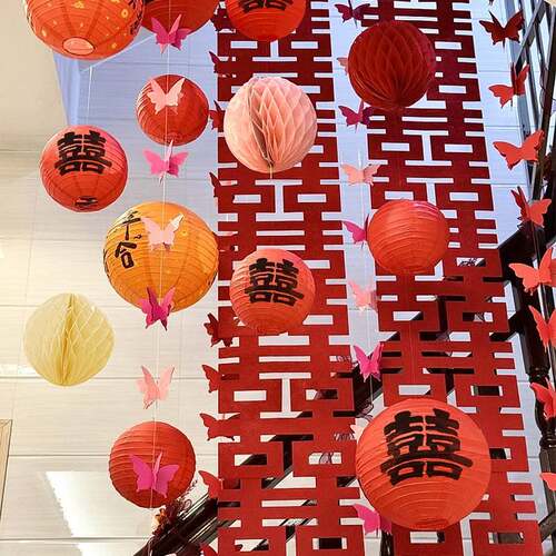 结婚楼梯扶手装饰男女方农村自建房新款婚礼喜字拉花婚房布置