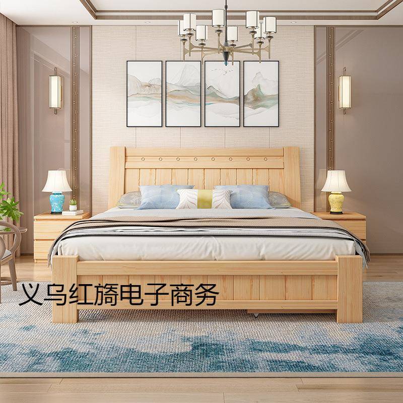 全实木床现代简约主卧1米8双人床1.5m单人床出租屋经济型实木床架图片