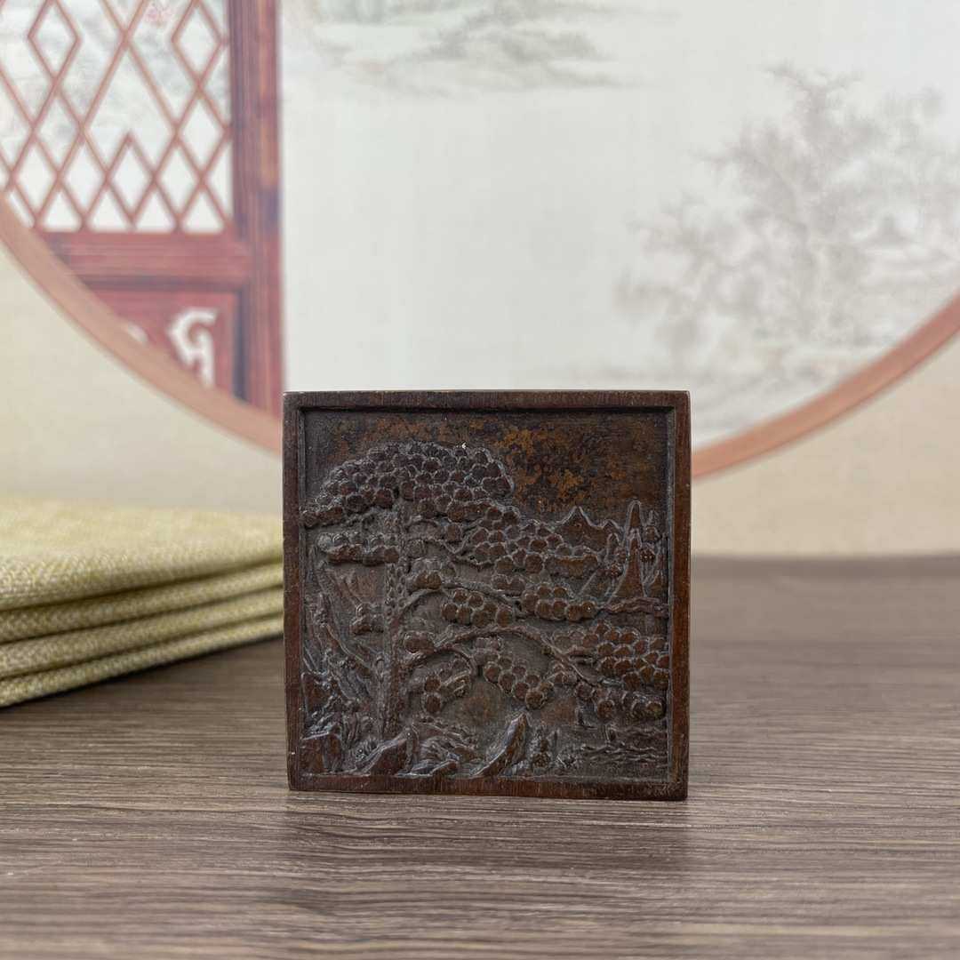 做旧铜迎客松四方墨盒摆件新中式家居书房办公室桌面文房四宝用品,家居饰品,装饰摆件,淘宝优惠券,粉丝福利购,淘宝优惠卷