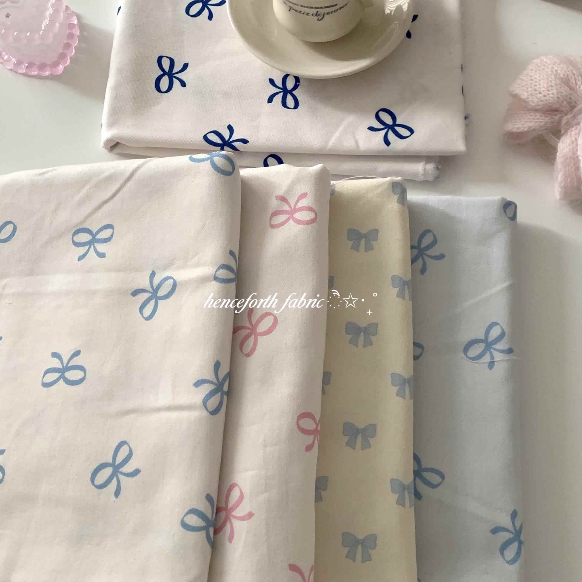 henceforth fabric 蝴蝶结印花纯棉斜纹纱卡面料韩系DIY手工布料
