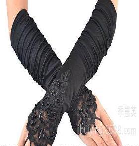 长款婚纱礼服手套缎面褶皱钉珠绣