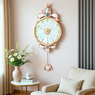 轻奢贝壳钟表挂钟客厅家用2024新款 高端大气静音挂墙石英钟壁挂式