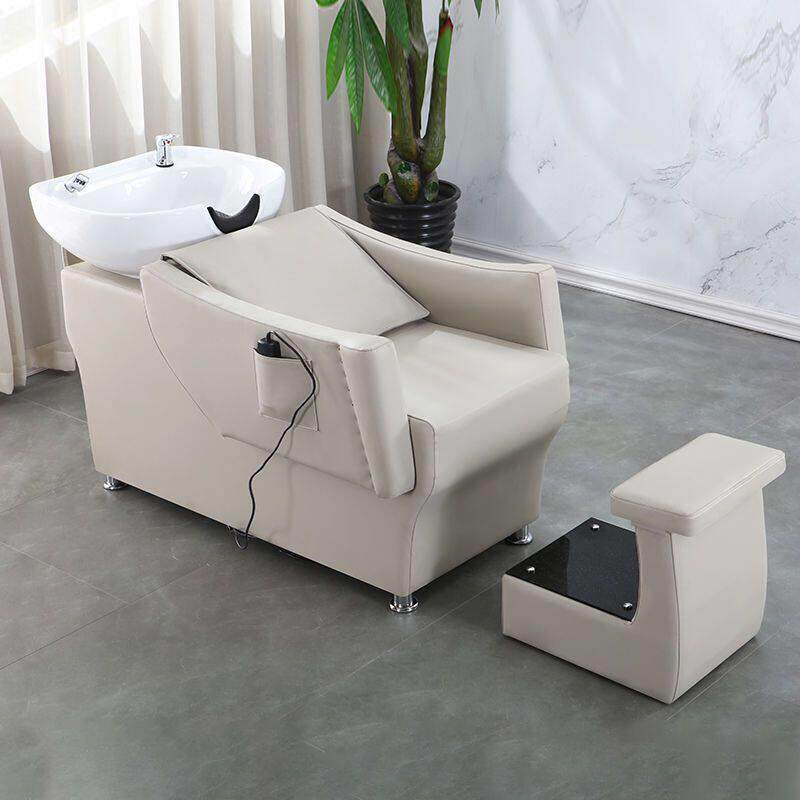 新款智能电动按摩床洗头床理发店专用半躺式不锈钢洗头床陶瓷盆