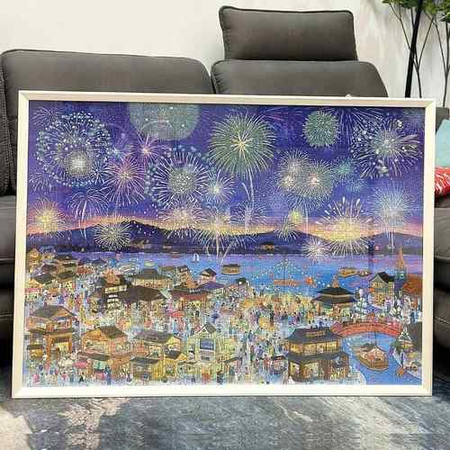 拼图框实木相框烟花夜游安装2000件96*68cm特殊框相框壁挂定制