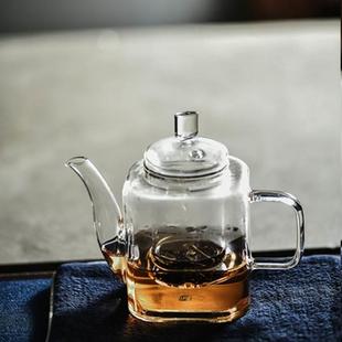 家用茶水分离泡茶单壶可加热功夫烧水煮茶壶 透明玻璃四方小茶壶