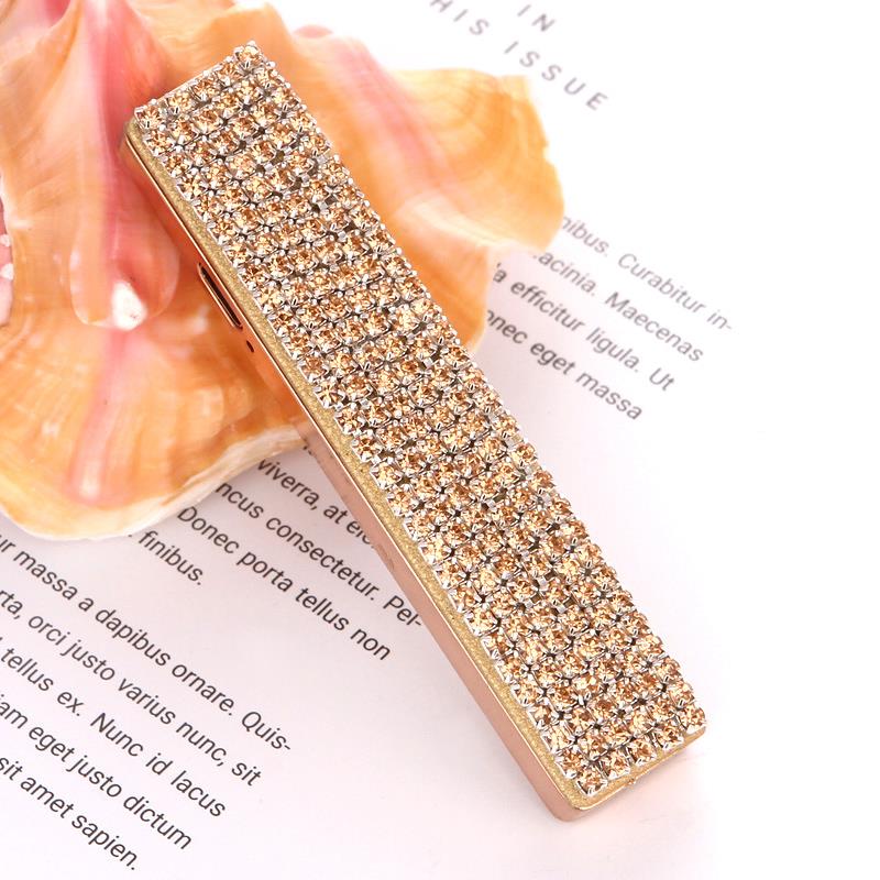 高档户外女士镶钻充电打火机防USB小巧可爱个性款意便携女生网红