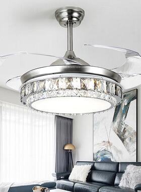 水晶客厅隐形北欧吊扇灯餐厅卧室家用简约现代led电风扇灯吊扇灯